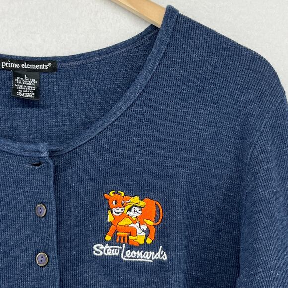 STEW LEONARDS Shirt Top Womens L Dairy Grocery Connecticut Danbury Cardigan Blue - Picture 6 of 12